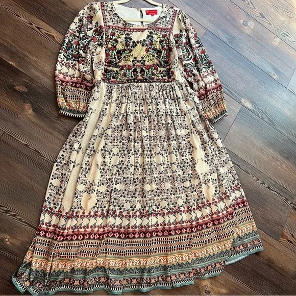 Anthropologie BHANUNI Far Fields Field flowers floral beaded dress puffy sleeves - Picture 2 of 15